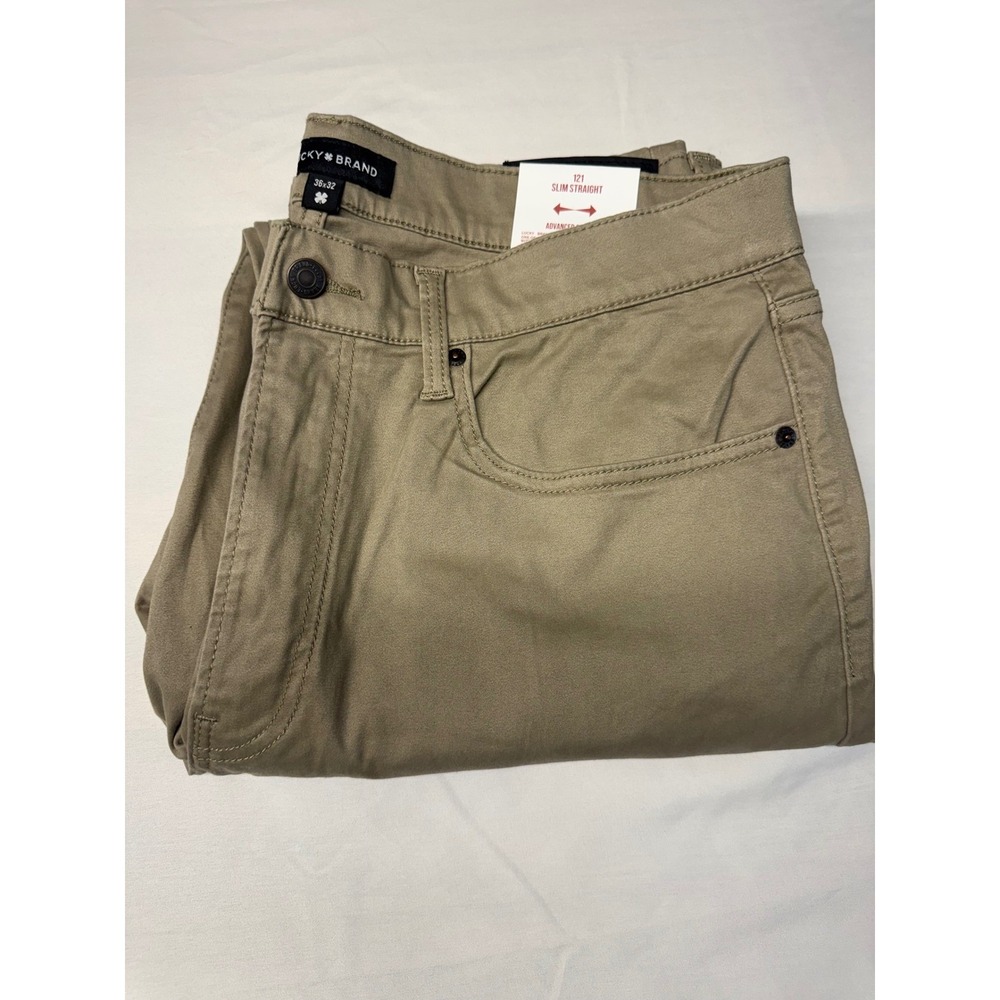 NWT Lucky Brand 121 Slim Straight Advanced Stretch Khaki Tan Pants Mens 36x32 - Picture 1 of 11